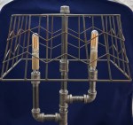 Closeup of wire basket shade.